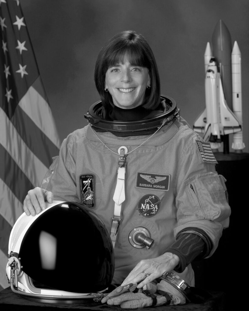 Headshot of Barbara Morgan in her NASA astronaut suit.