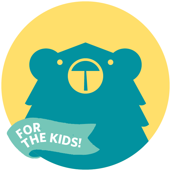 Graphic with a bear and tagline reading "For the kids"