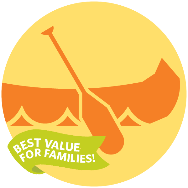 Graphic with a canoe and a tagline reading "best value for families"