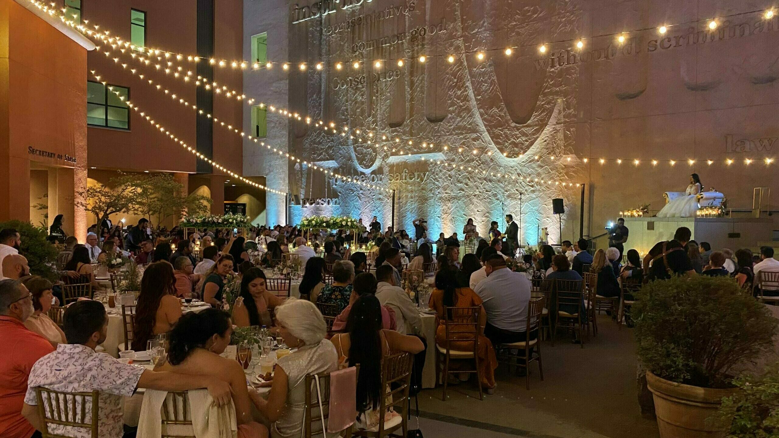 A night time gala in the museum courtyard.