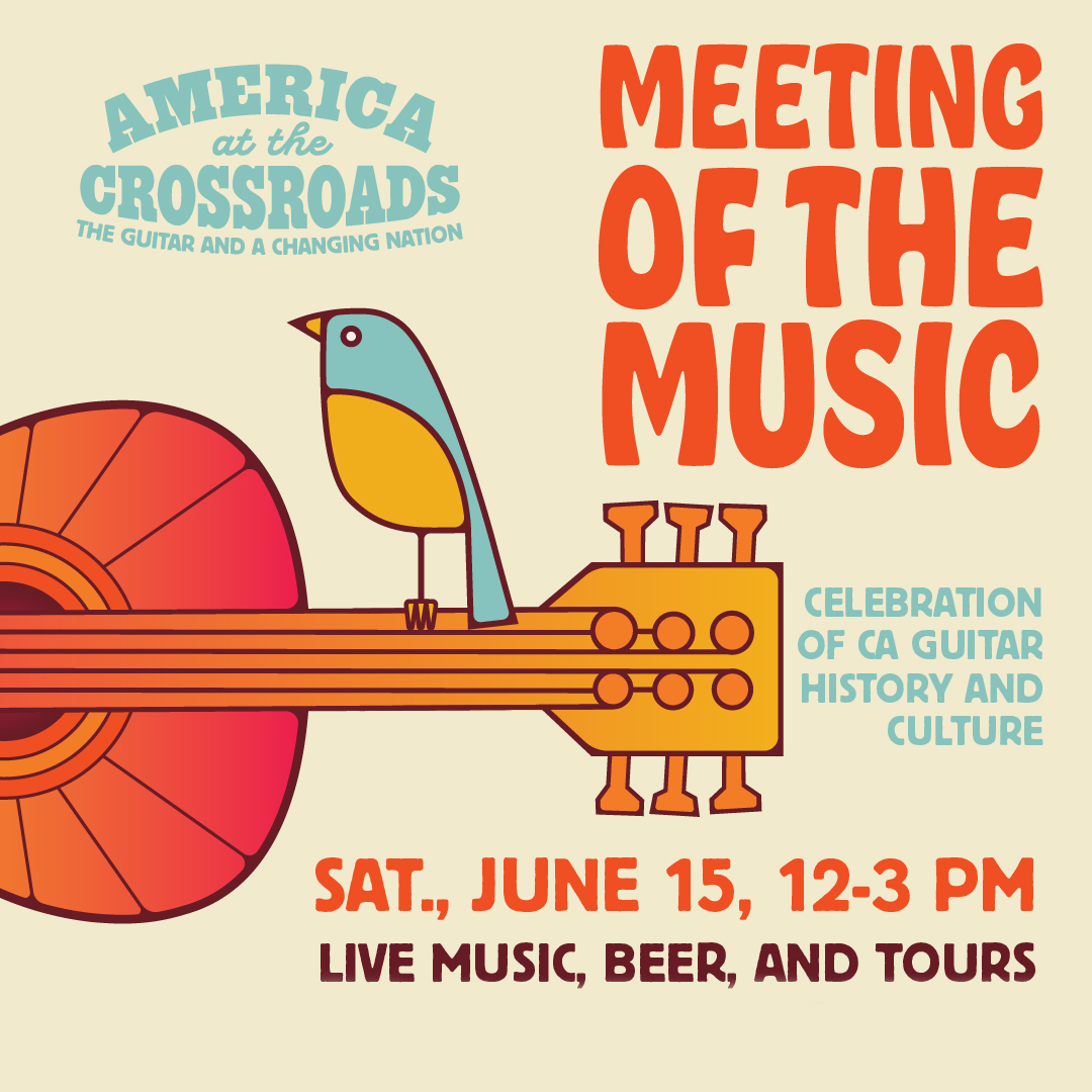 Poster for Meeting of the Music event with a bird sitting on a guitar.