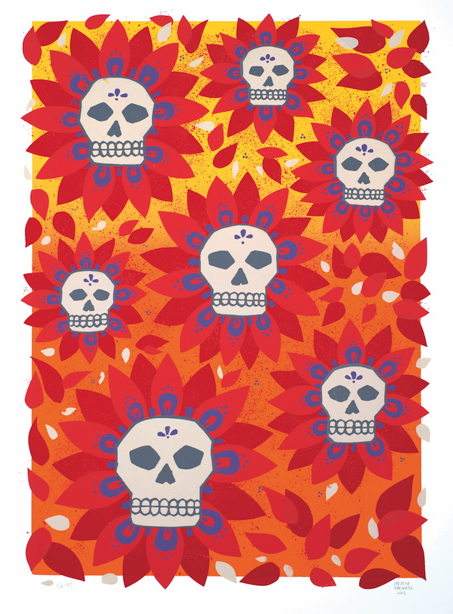 Screenprint in Mission Grafica on Schools on a bright colored background