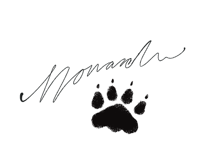 Monarch the Bear signature with paw print